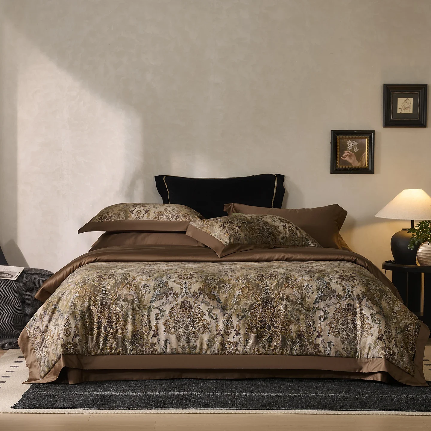 1000TC Egyptian Cotton Vintage Baroque Floral Print Luxury Bedding Set Duvet Cover Flat/Fitted Bed Sheet Pillowcases 4Pcs
