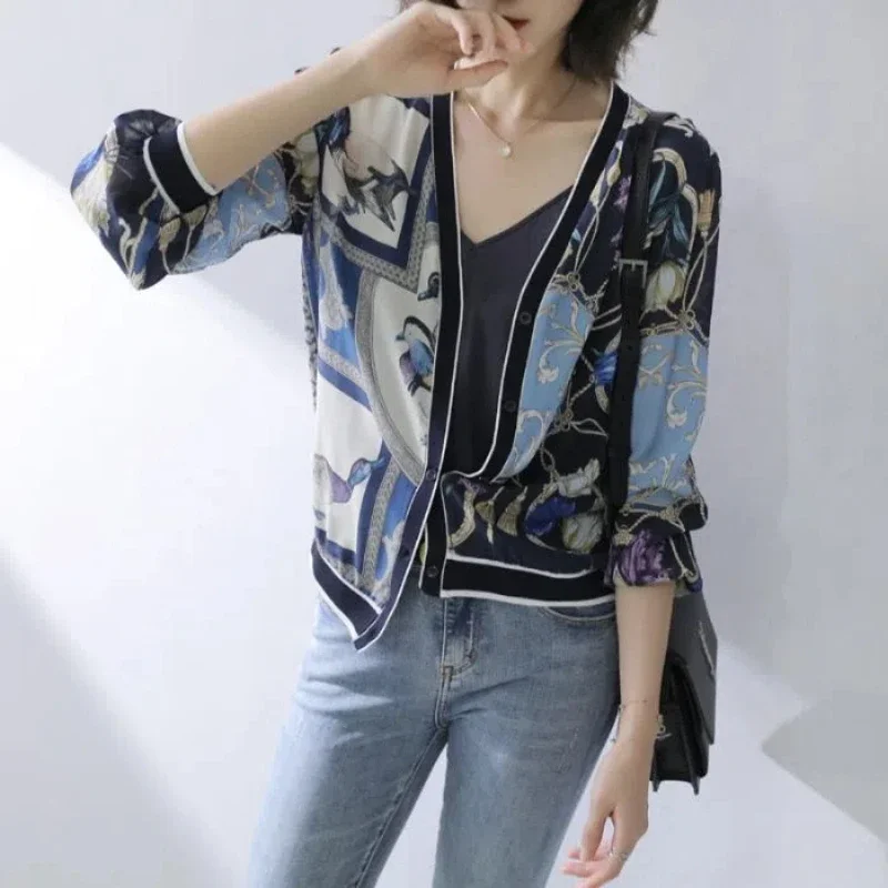 \Temperament Loose Women's Long Sleeved Patchwork Short Jacket Sunscreen Clothing Thin Top Cardigan Trend XQ504