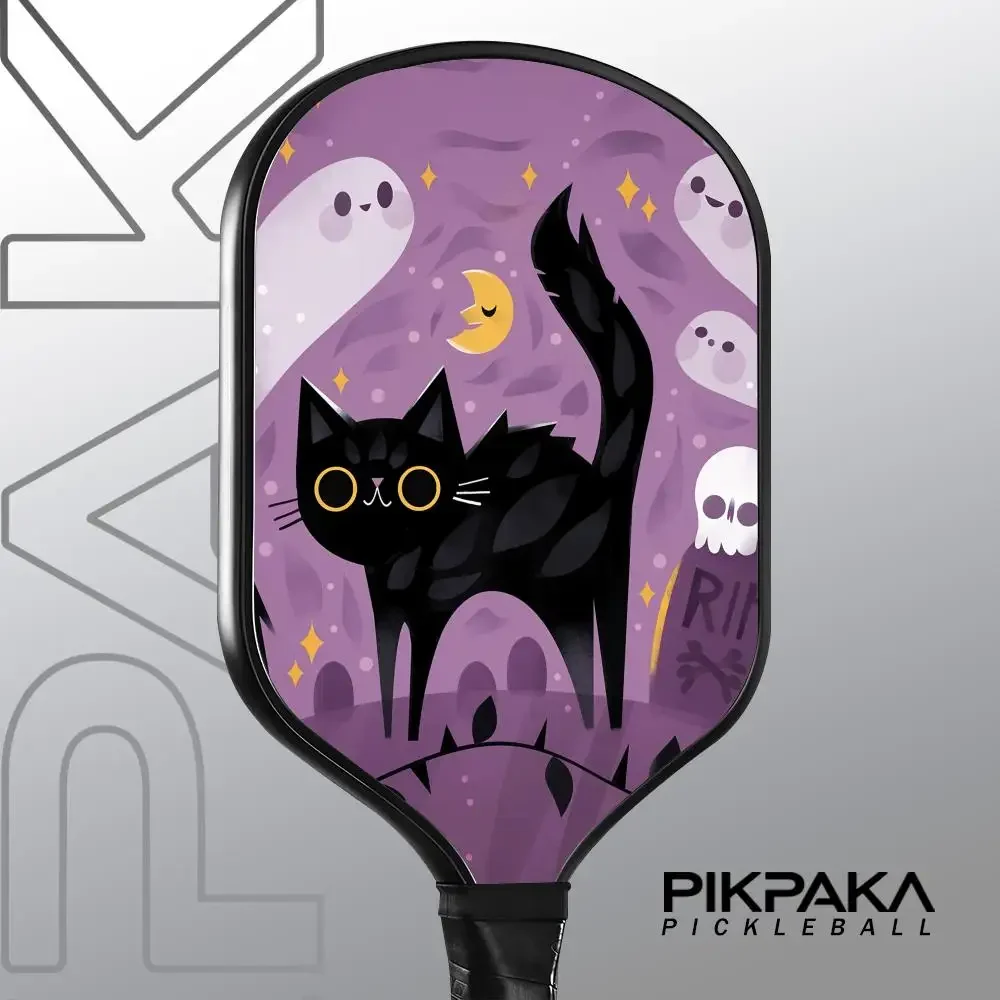 

Pickleball Paddle T700 Carbon Fiber Unibody Thermoformed 16MM Honeycomb Core with Bag and Grip Tape Halloween Purple Cat