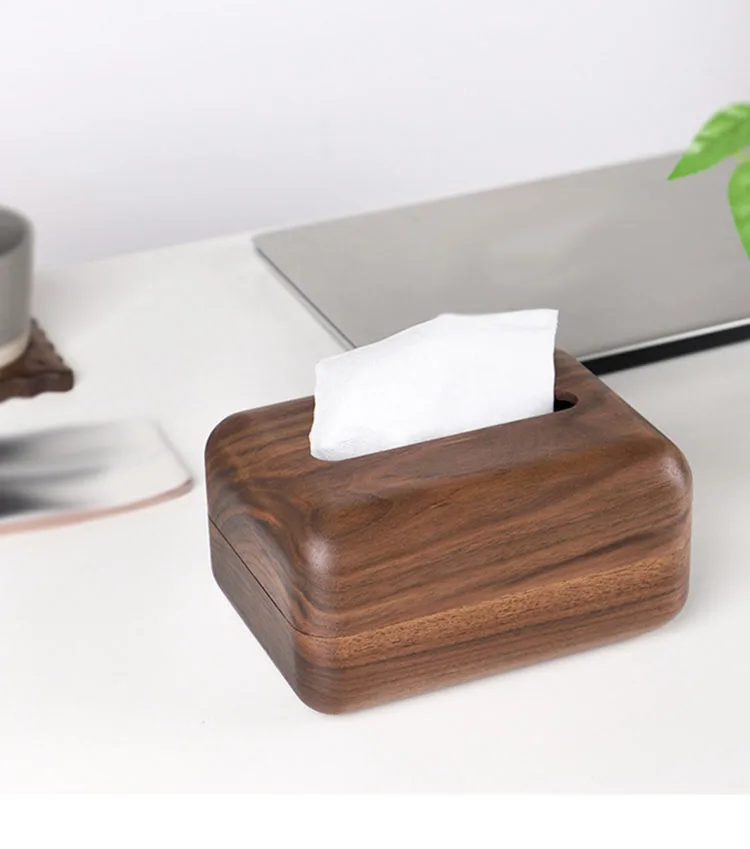 

Vintage Black Walnut Tissue Box Hand Polished Living Room Office Ornament Removable Solid Wood Home Decor Accessories