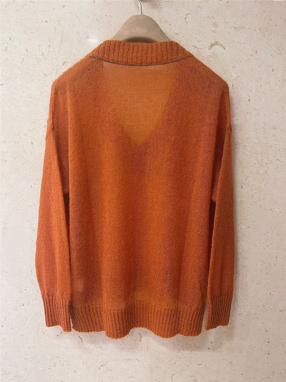 B/C Skin-Friendly Bohair Blend Knit Pullover Sweater V-neck Loose Thin Casual Long Sleeve Sweater