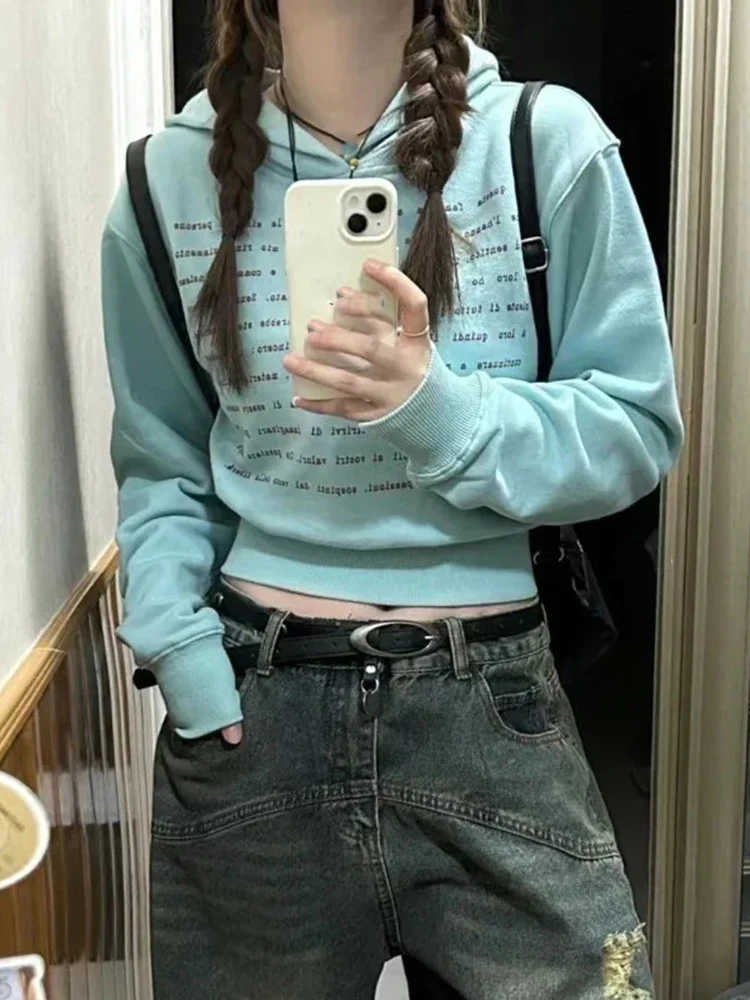 هوديس المرأة رسالة مطبوعة خمر مثير الحلو موضة الخريف جديد 2025 المحاصيل القمم السيدات بلوزات غير رسمية خمر #4