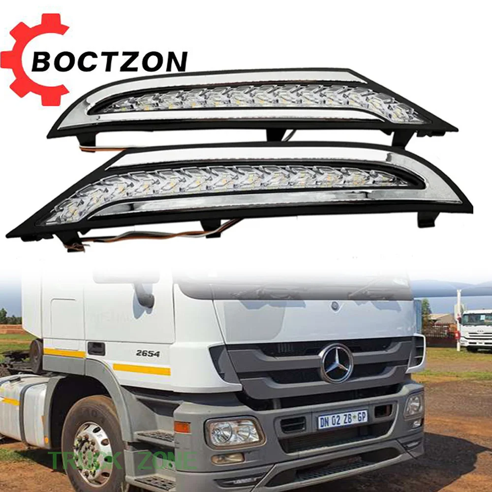 

2 шт. 24 В светодиодные DRL дневные ходовые огни для Mercedes Actros MP3 грузовик динамический последовательный указатель поворота бампер противотуманная фара белый янтарь