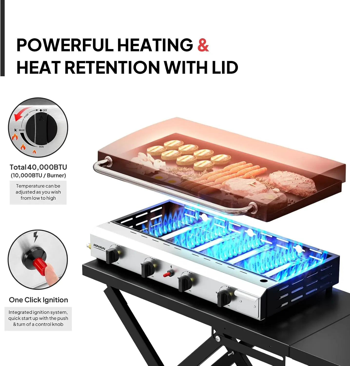 4-Burner Propane Griddle with Foldable Design, Wheels, Enameled Tray and Lid
