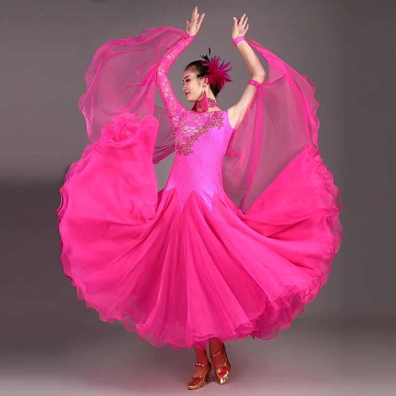 Round Neck Diamond Gradient Women Ballroom Dance Competition Dress Waltz Dress Rumba Dance Costumes Ball Gown