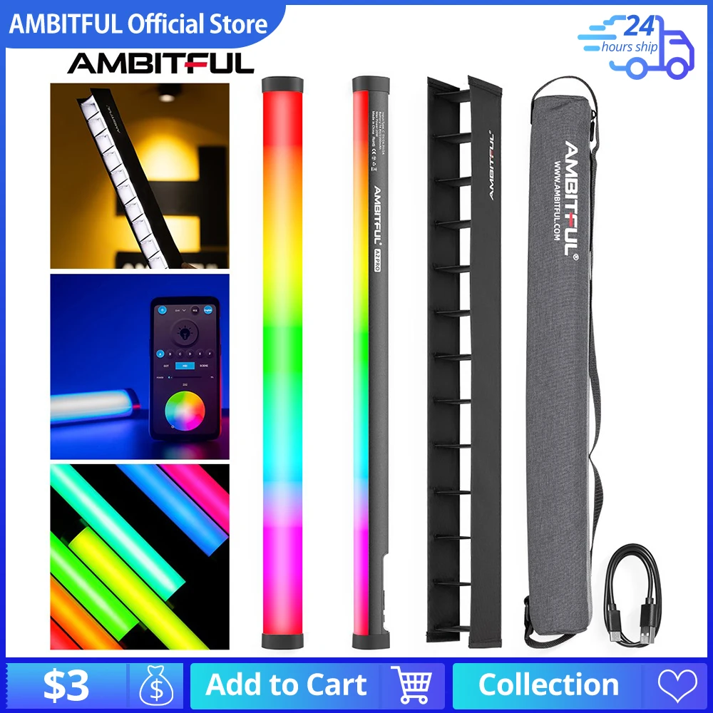 

AMBITFUL A2 PRO 2500K-8500K A2PRO RGB Tube Light Full Color LED Video Stick Light with Built-in Lithium Battery Control by APP
