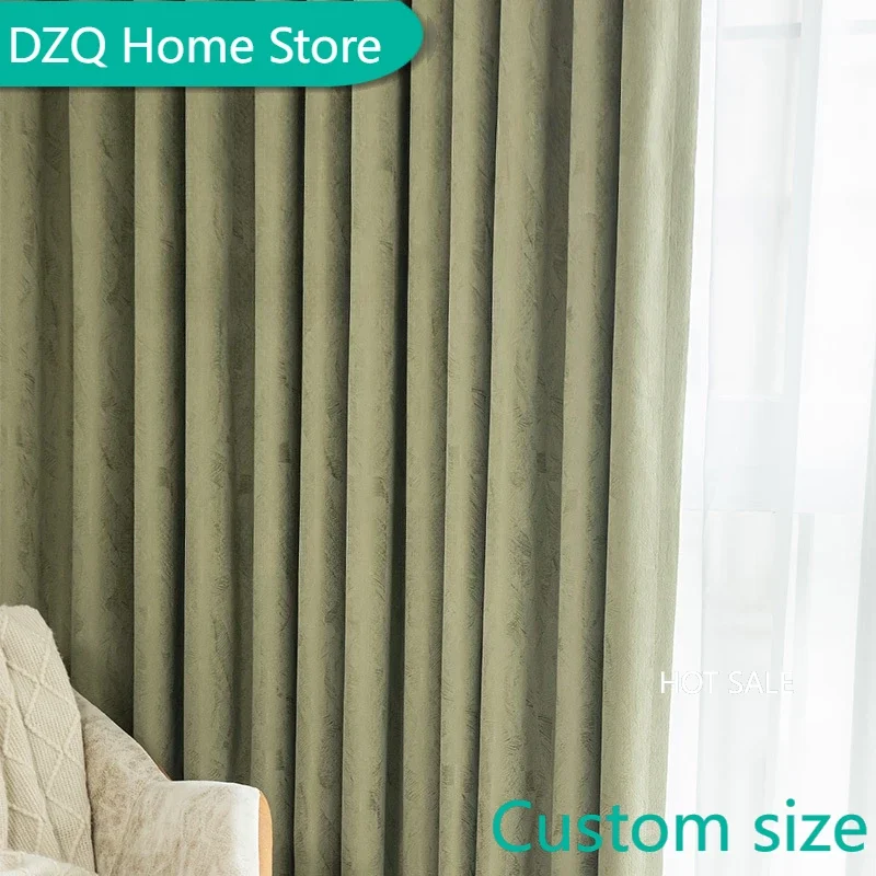 

Simple Modern Fashionable Matcha Green Full Blackout Curtains Thickened Soft Flowing Sheer Curtains for Bedroom Living Room