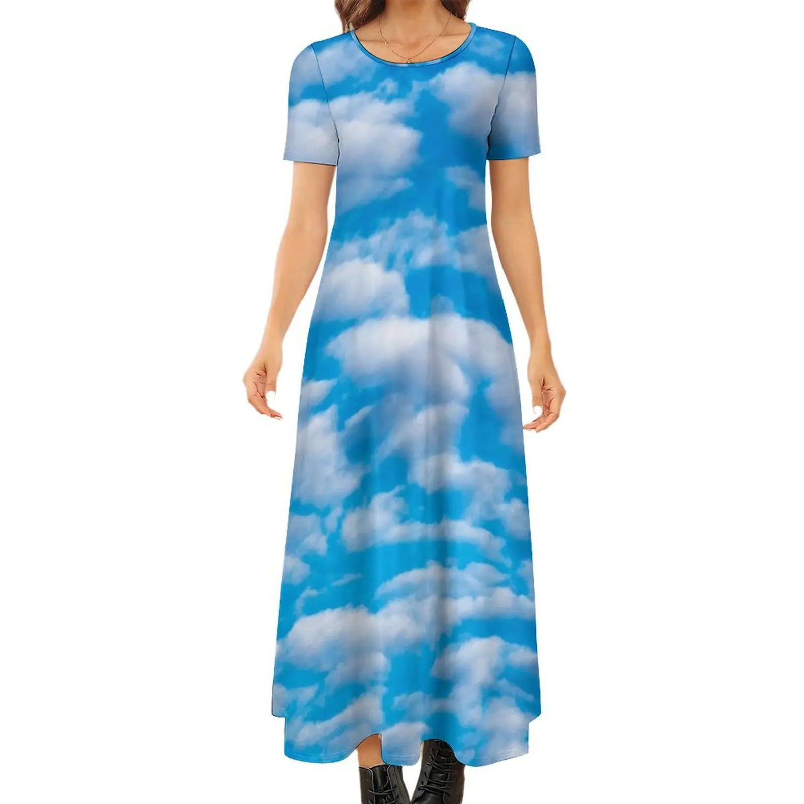 

Blue Sky White Clouds Round Neck Short Sleeve Dress dress for women 2024 cocktail dresses prom dress for woman