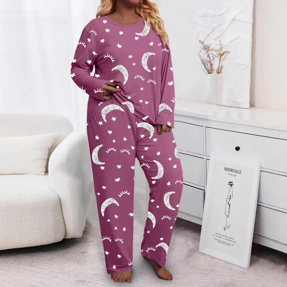 

Повседневный комплект домашней одежды с принтом New Moon Stars, женский свободный топ с длинными рукавами и широкие эластичные брюки