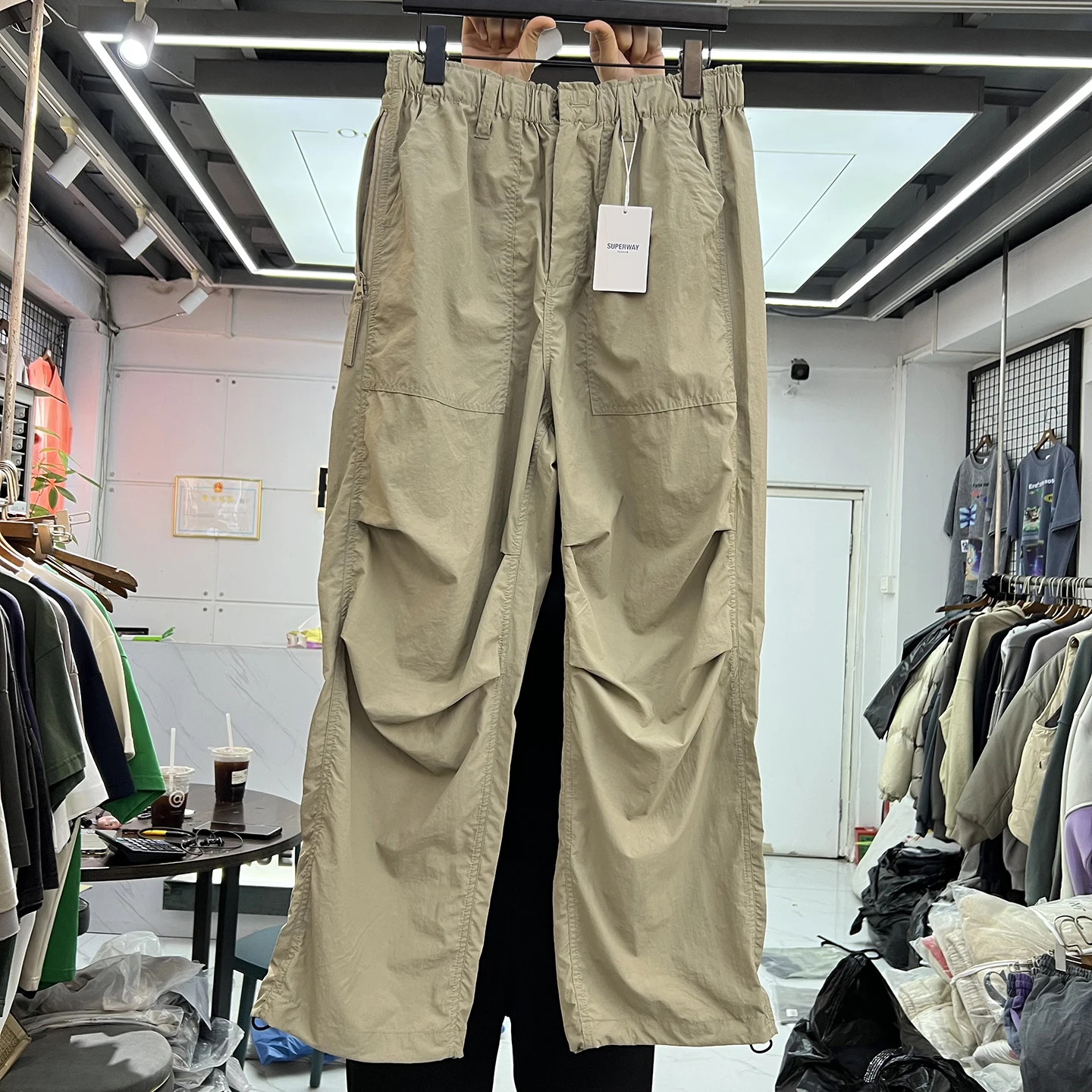 

Summer Lightweight Loose Comfortable Sweat Absorbent Pleated Straight Leg Casual Pants Vintage Unisex Trendy Polyester Fiber