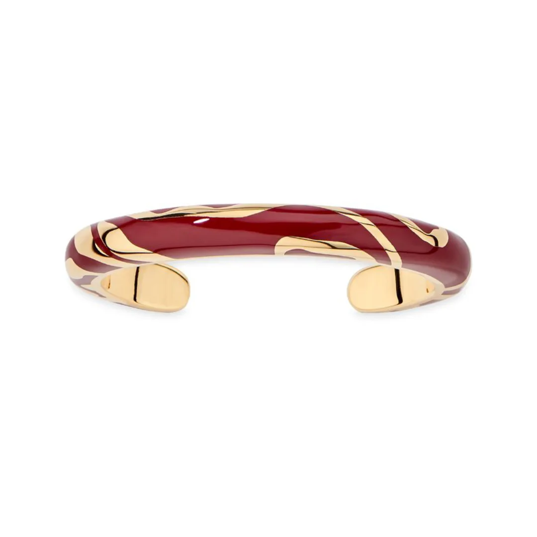 Unique Luxury Design Red White Enamel Stone Acrylic Half Bangles Stainless Steel Wristband Cuff Bangle Bracelet For Female Girl