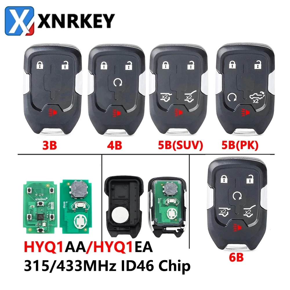 

XNRKEY 3/4/5/6 Button Smart Remote Car Key ID46 Chip 315/433Mhz HYQ1AA/HYQ1EA for Chevrolet Tahoe Silverado Suburban GMC Terrain