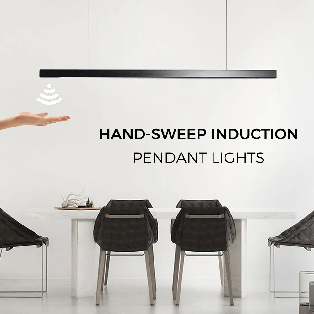 LED Hand Sweep Sensor Pendant Light Black/White Wood Hand Scan Hanging Lamps Pine Material