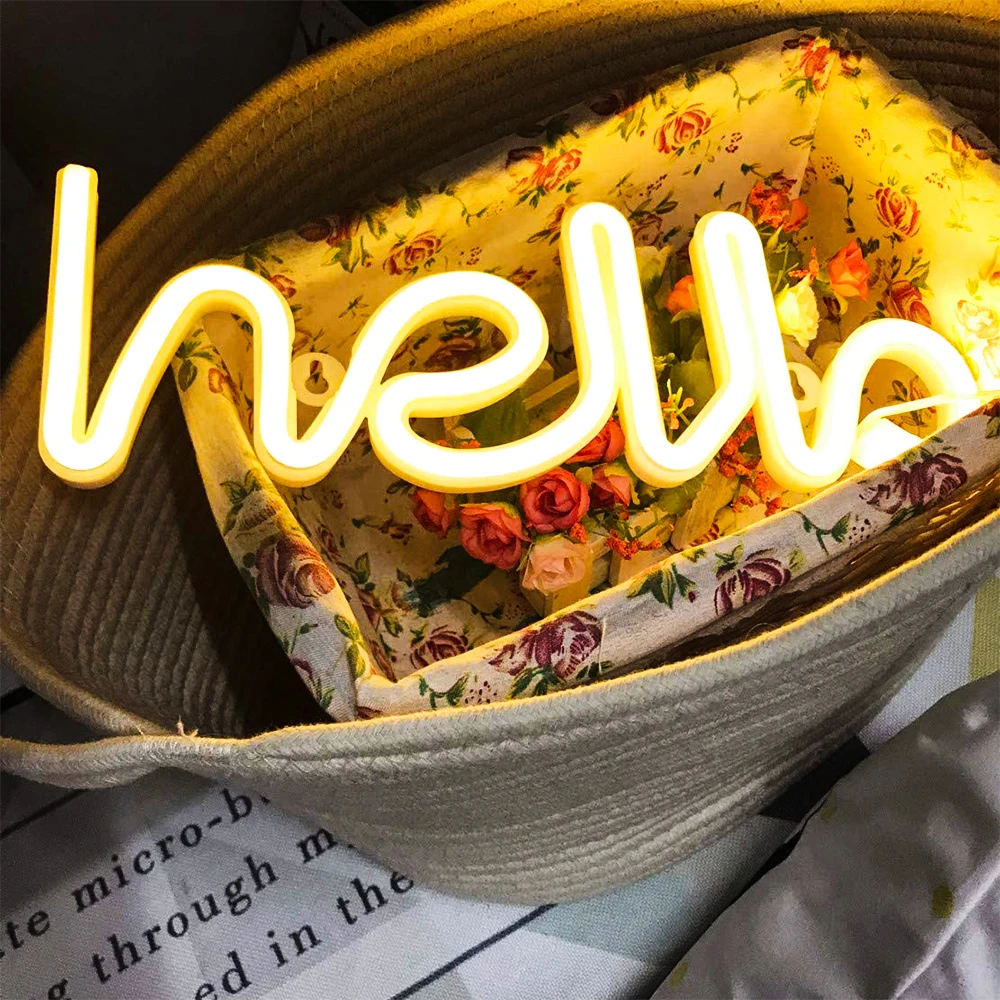 

Hello Neon Shop Mall Cafe Restaurant Greeting Sign USB Powered LED Wall Light Home Decoration Party Window Shop Bar Night Light