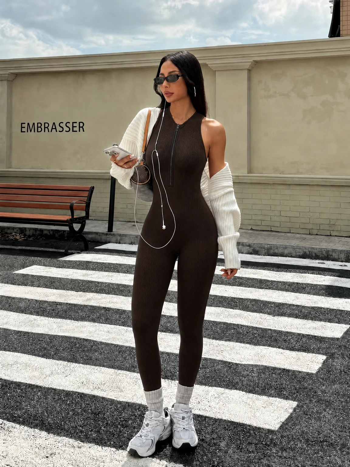Women's Yoga Jumpsuit Nova Ribbed — High Waist, Zip