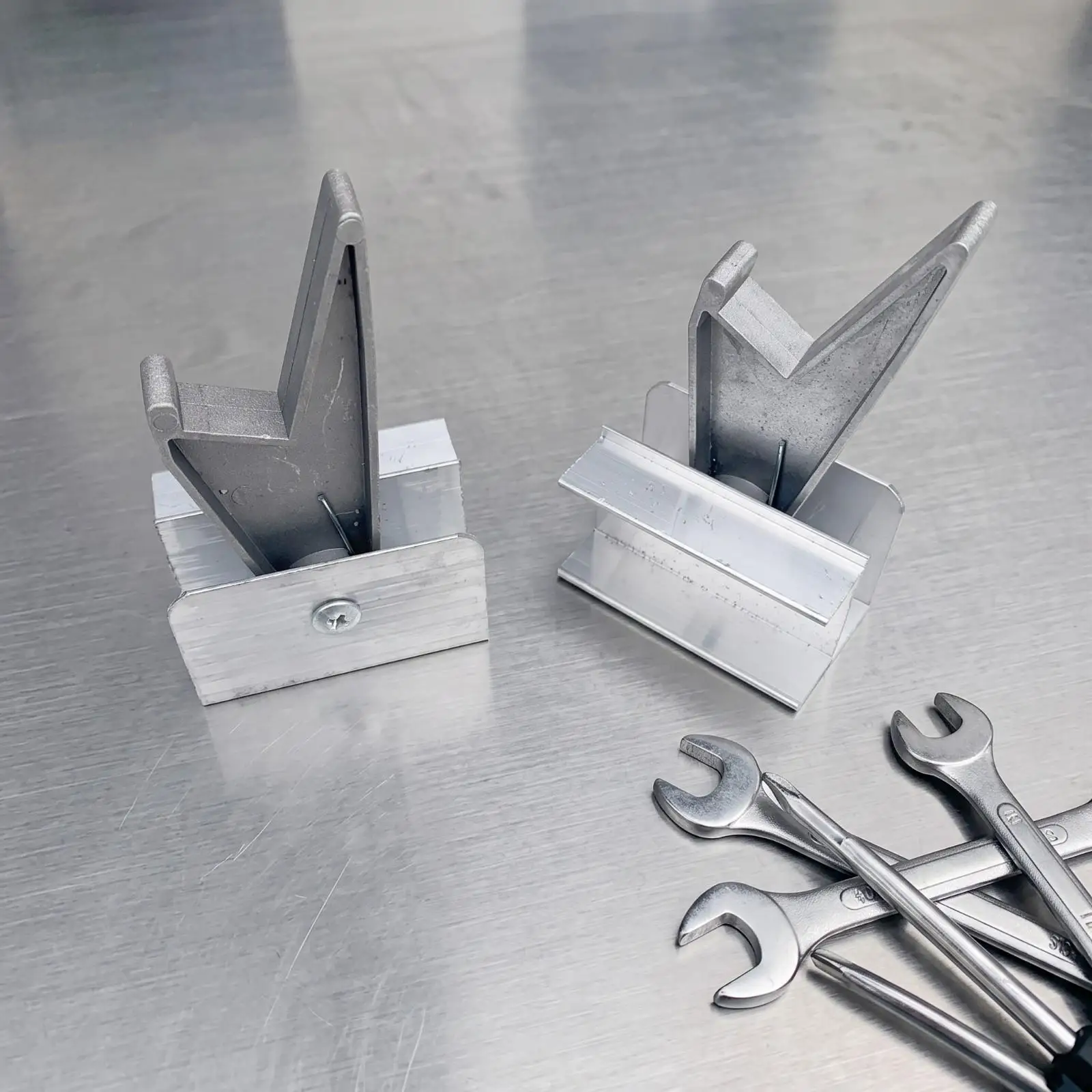 Replacement Guide Buckle for Aluminum Folding Ladder Silver Tone V Shape Part with Riveted Construction