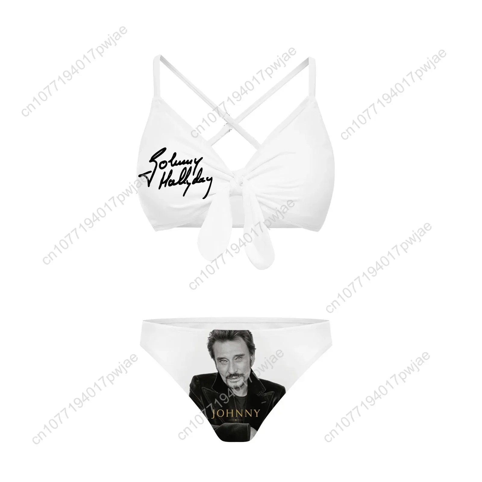 Johnny Hallyday Rock Singer Suits Cross Strap Suspenders Swimsuits Womens Bikini Pool Party Beach Swimwear Customized Beachwear