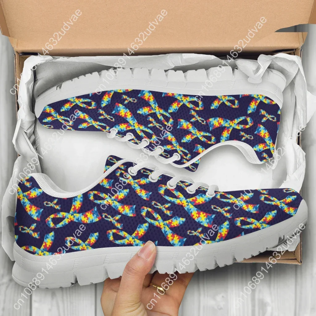World Autism Awareness Day Design Luxury Brand Sneakers Ribbon Print Lace Up Comfortable Summer Casual Shoes