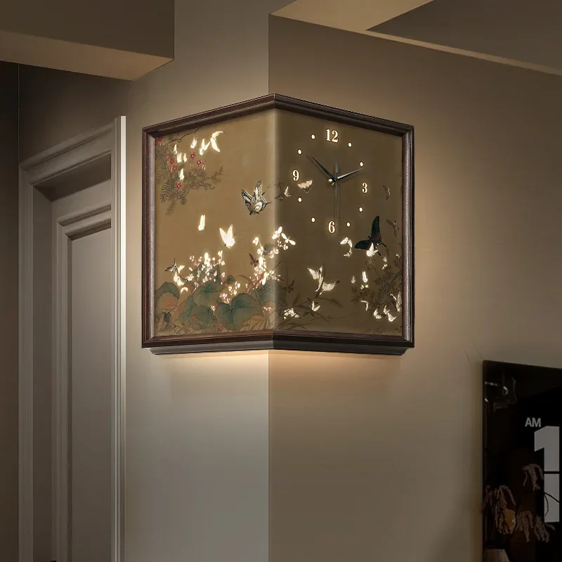 Retro wall clock, decorative painting living room creativity, luminous clock without punching holes double-sided