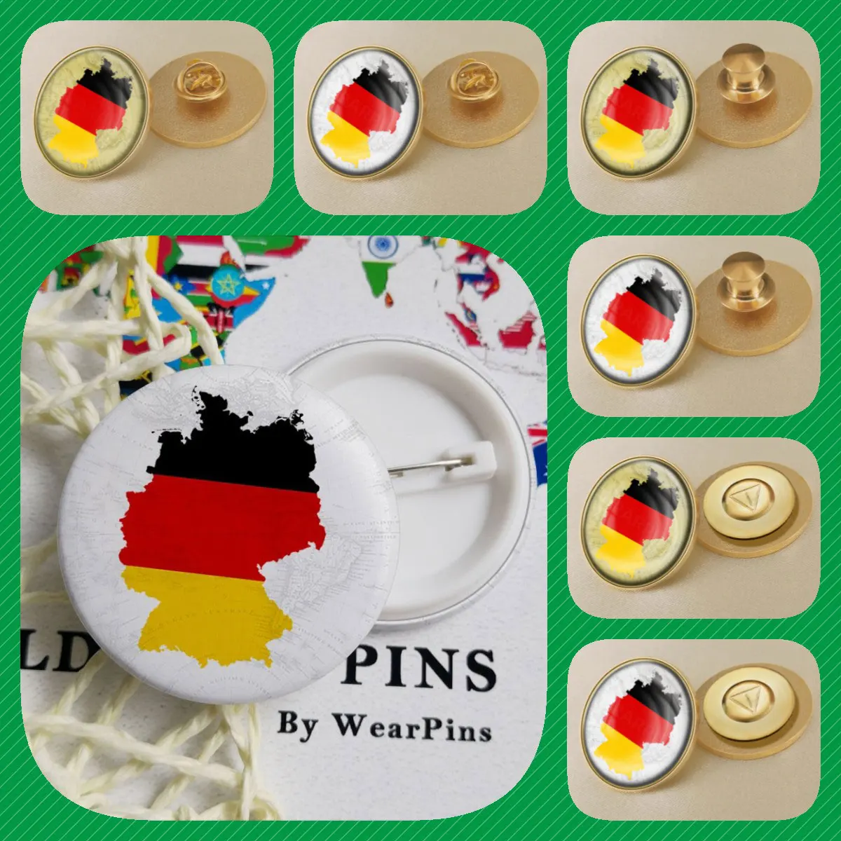 Germany Map Flag National Emblem National Flower Brooches Badges Lapel Pins