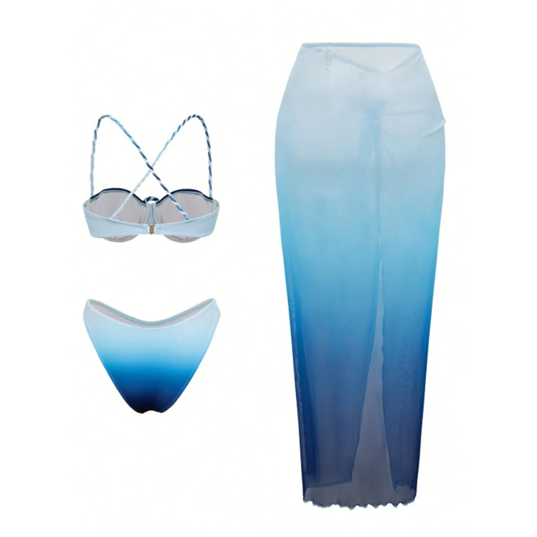 S - XL 3-teiliges Set mit Rock, Bügel-Bikini, Damen-Badeanzug, Damen-Bademode, dreiteiliges Bikini-Set, Badebekleidung, Badeanzug, Schwimmanzug V8080 – Detail 12