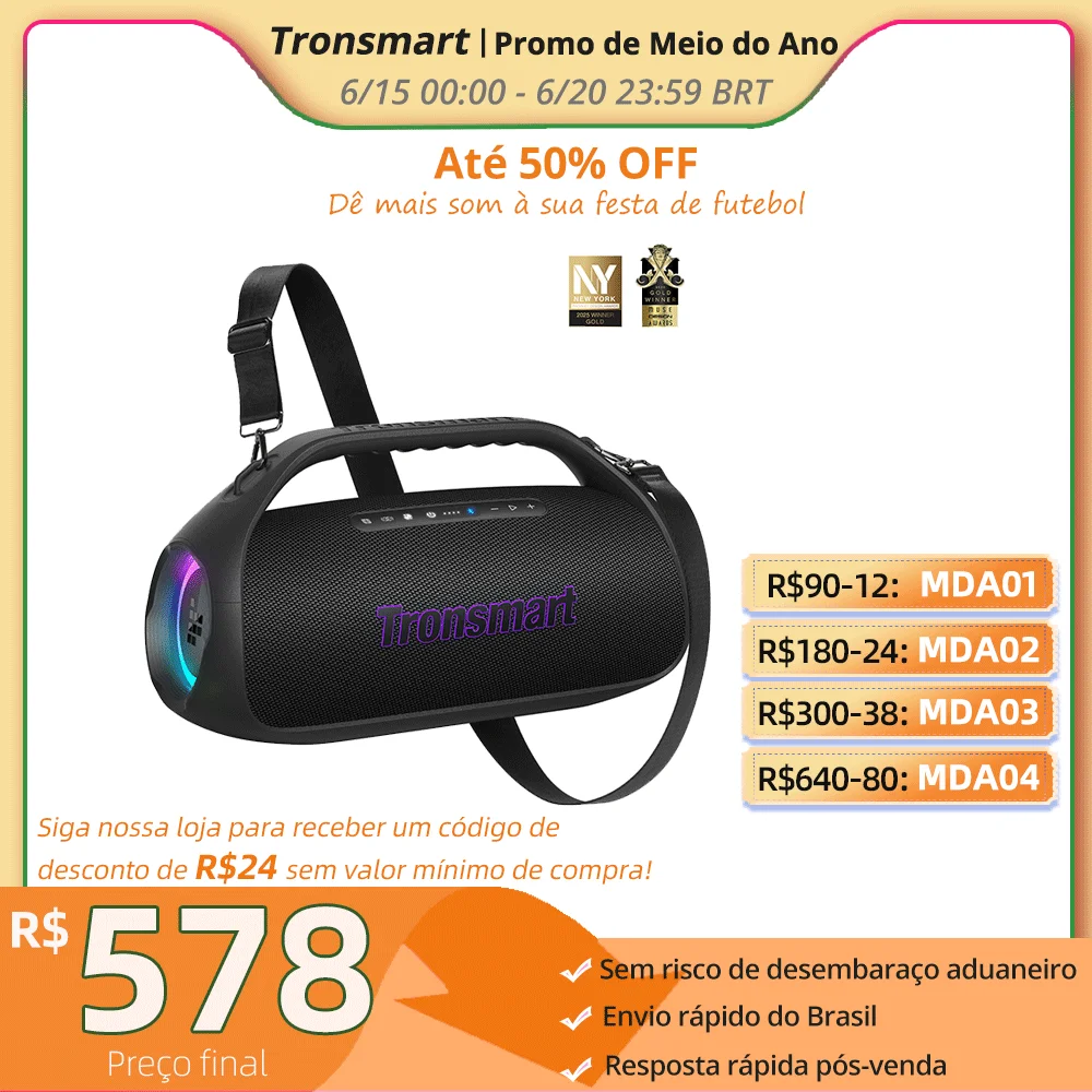 Tronsmart Caixa Som Bluetooth Bang 2 caixa de som, caixa de som grande sem fio Bluetooth com 90 W, clareza de 2.1 canais, 26 horas de reprodução, alto-falantes Snyc 100