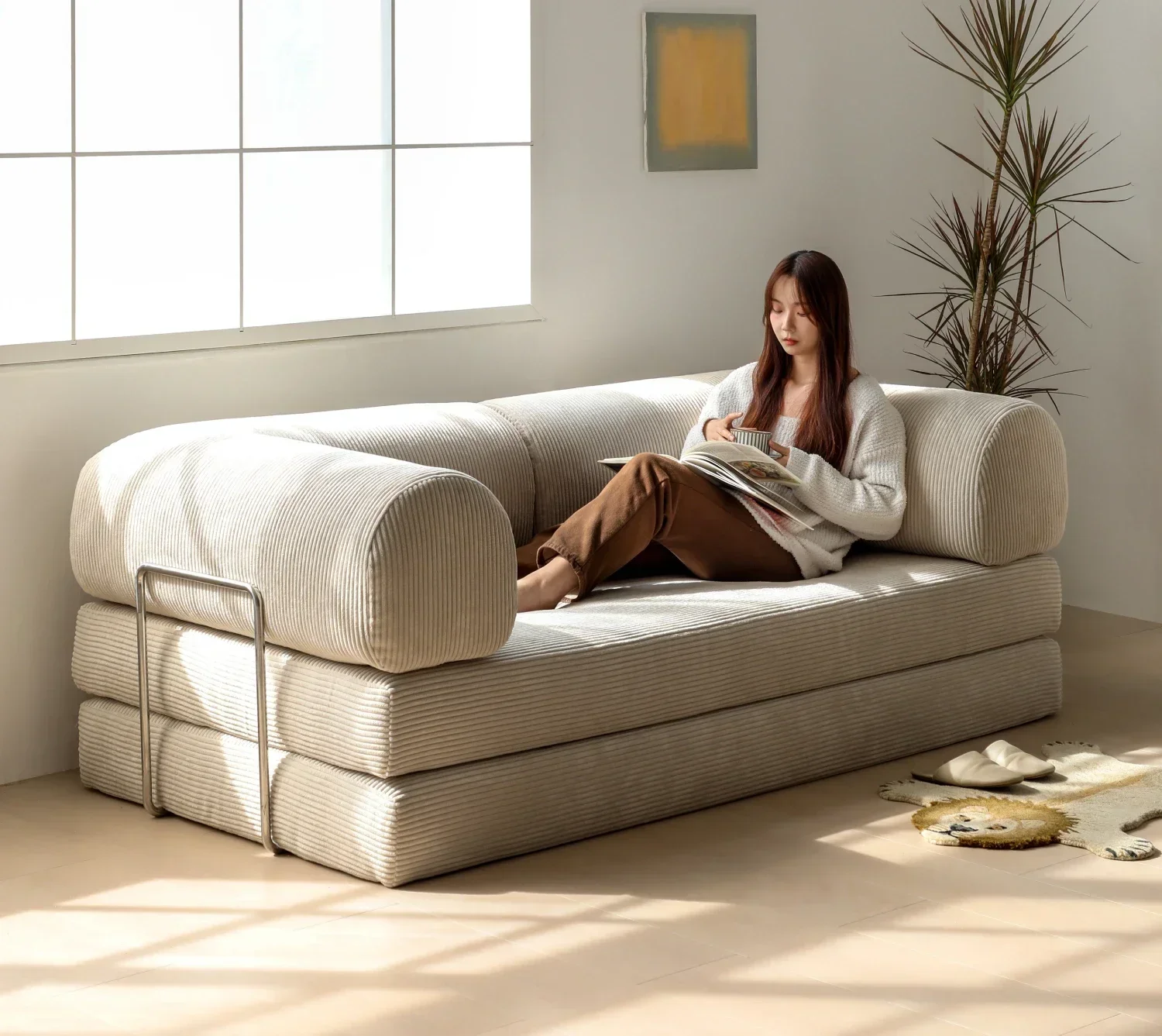 Sofa bed fabric living room small apartment dual-purpose removable and washable module