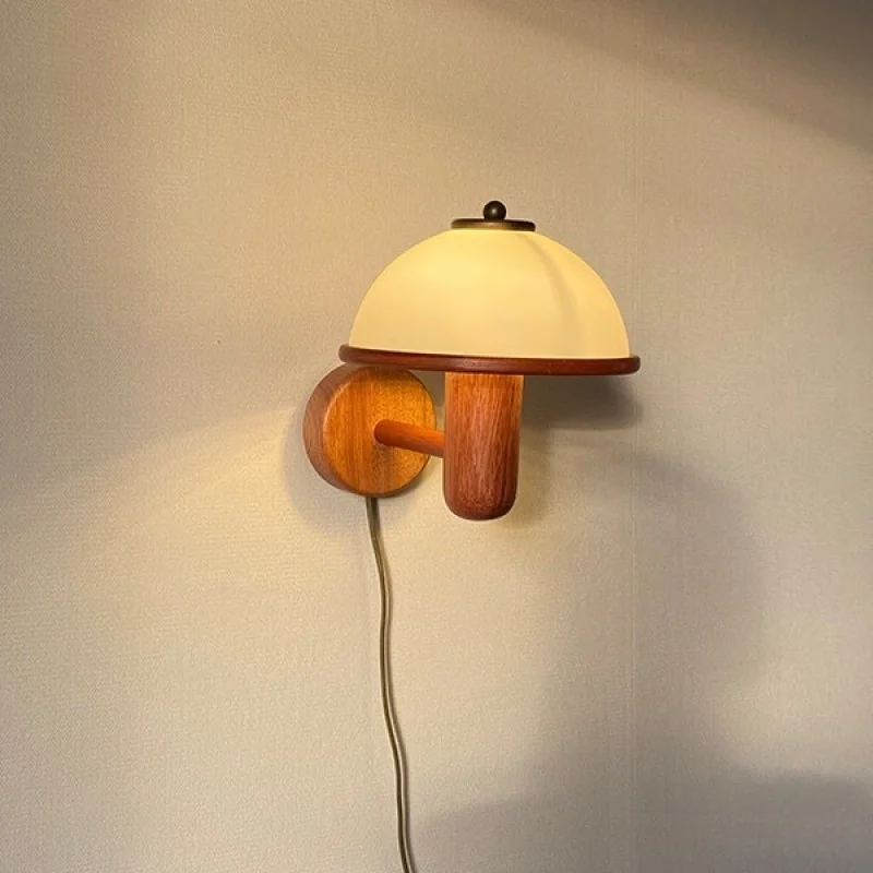 Natural Wood and Glass Wall Sconce, Korean Popular Small Fresh Design, Minimalist Lighting for Living Room