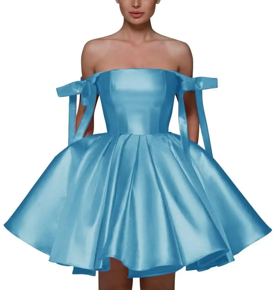 Mini vestidos de fiesta de satén de moda para adolescentes 2025, vestido de fiesta plisado, vestido de novia corto con bolsillos