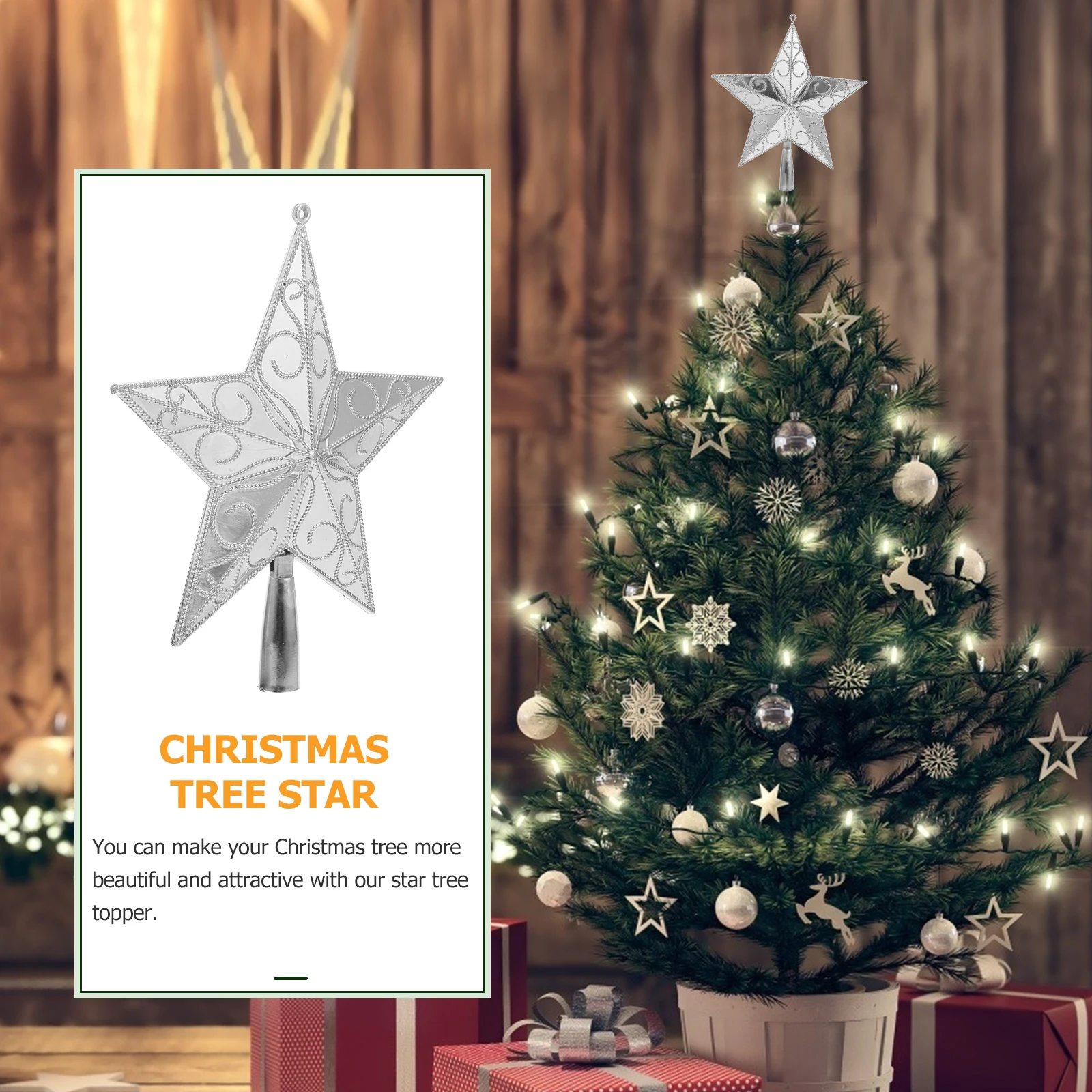 

Xmas Ornaments Tree Top Star Topper Christmas Decoration Toppers Silver Decorations