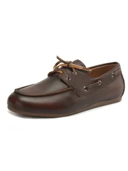 2025 NEW Trend Women Flat Shoes Genuine Leather Spring Autumn Lady Casual Lace Up Shoes Oversizes Size Apricot Brown Women Flats