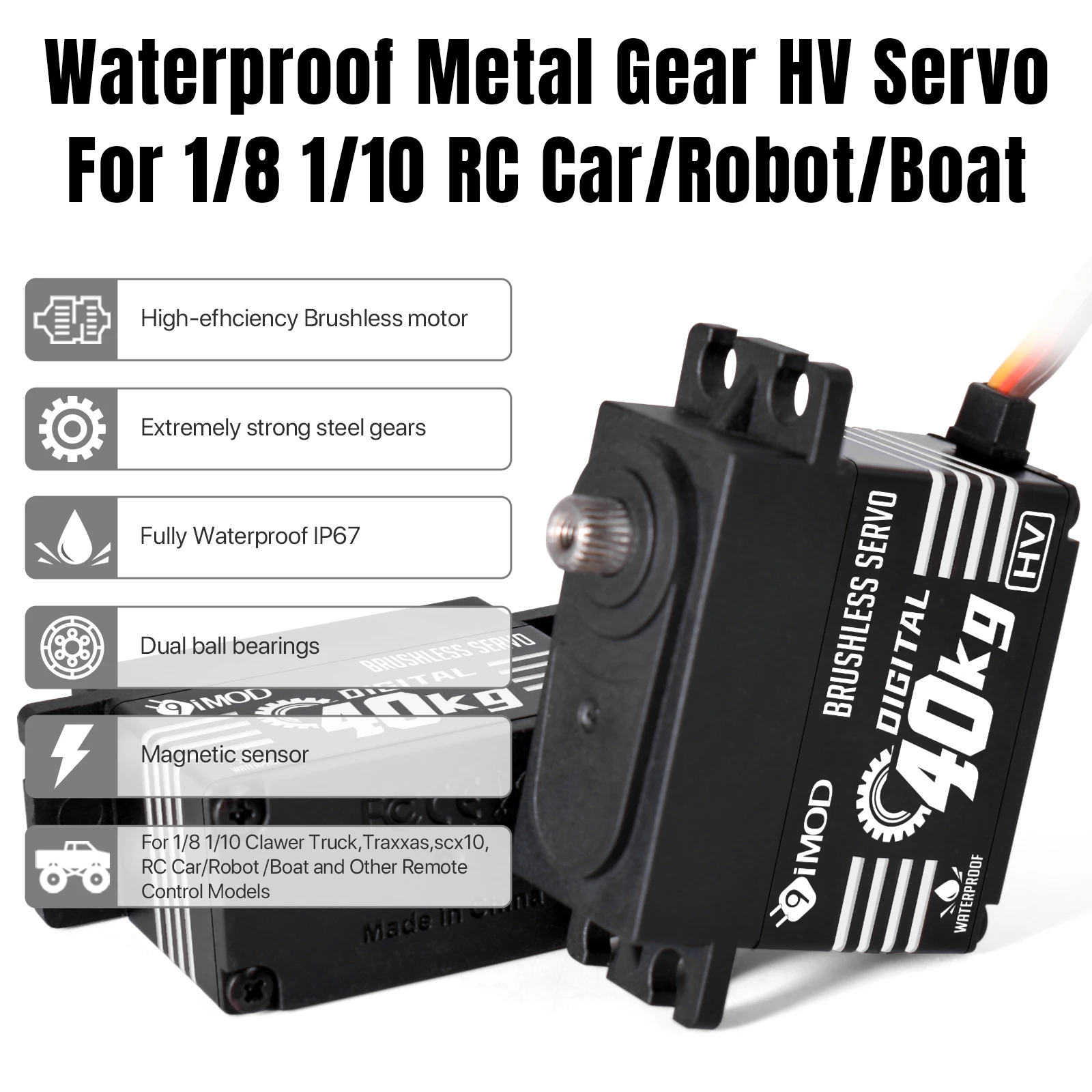 9imod Bürstenloses Servo Wasserdichtes digitales Metallgetriebe-Servo für 1/8 1/10 RC Crawler Car Boat – Detail 9