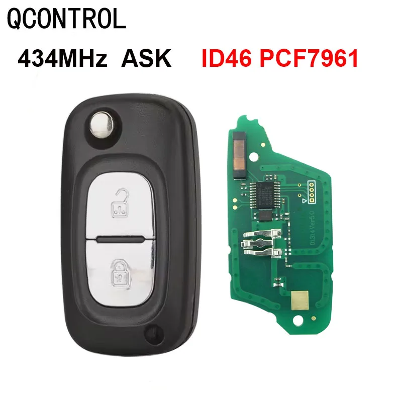 QCONTROL Flip Remote Key Fob 2/3 Buttons 433MHz ASK ID46 PCF7961 for for Mercedes Benz Citan 2012 - 2019 Smart W364