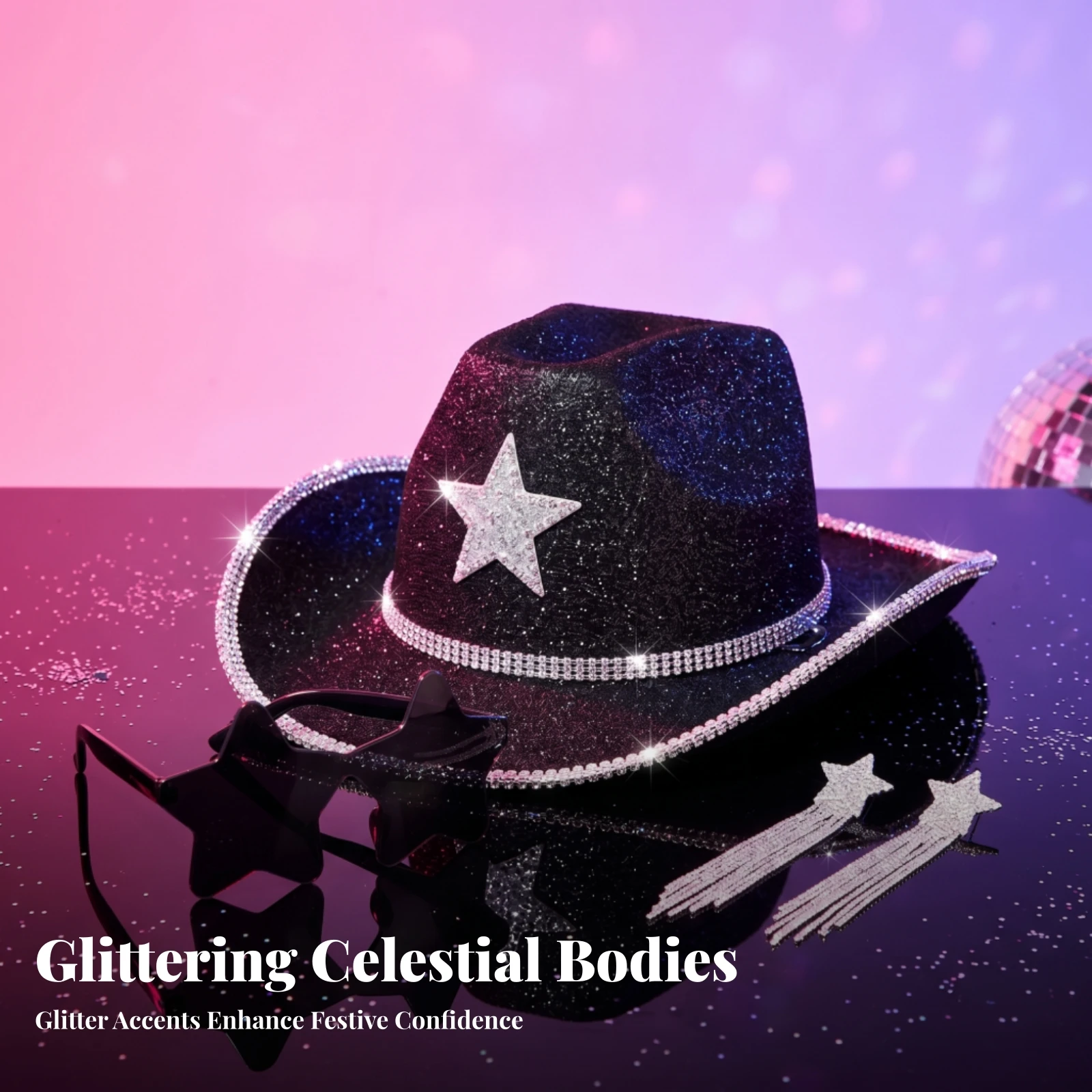 3 Pieces Dangling Star Earrings Fringed Look Star Sunglasses Cowgirl Accessory Set Sun Protection Cowboy Hat Accessories