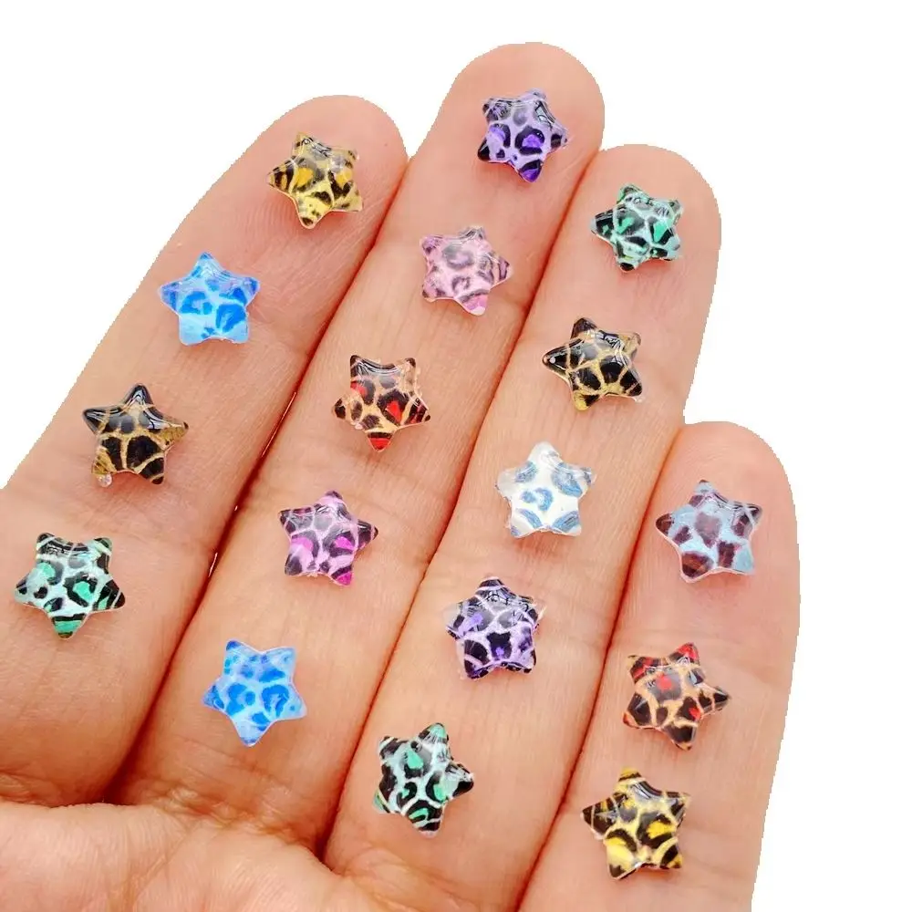 60Pcs Cute Mini Shining Colorful Leopard Pattern Stars Nail Art Resin Designer Charms DIY 3D Decorations Jewelry