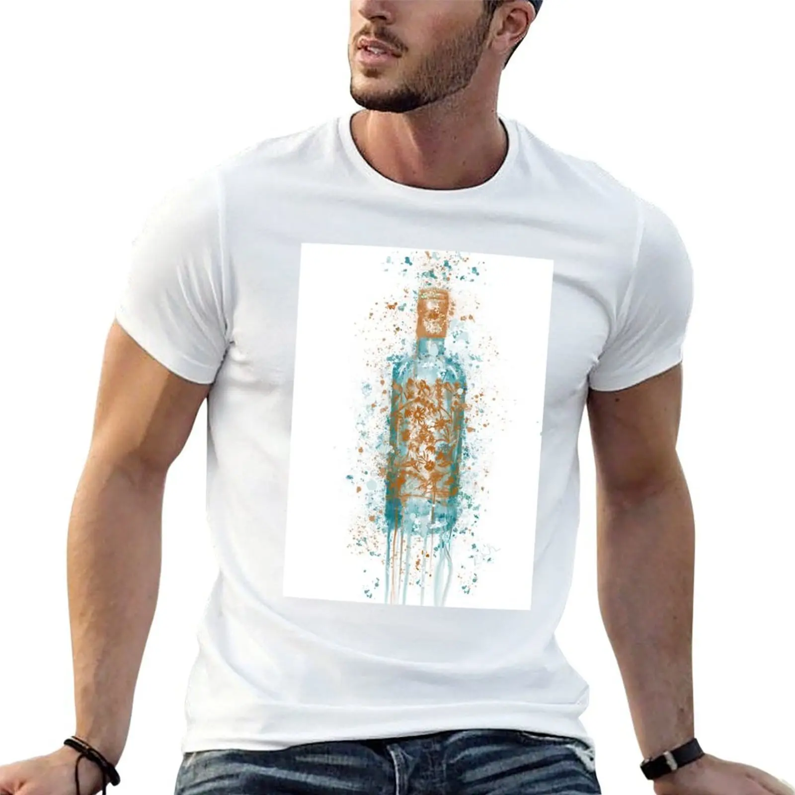 Camiseta con estampado de salpicaduras de botella de ginebra de piscina silenciosa, camisetas para hombre, camiseta blanca, camiseta de diseñador para hombre