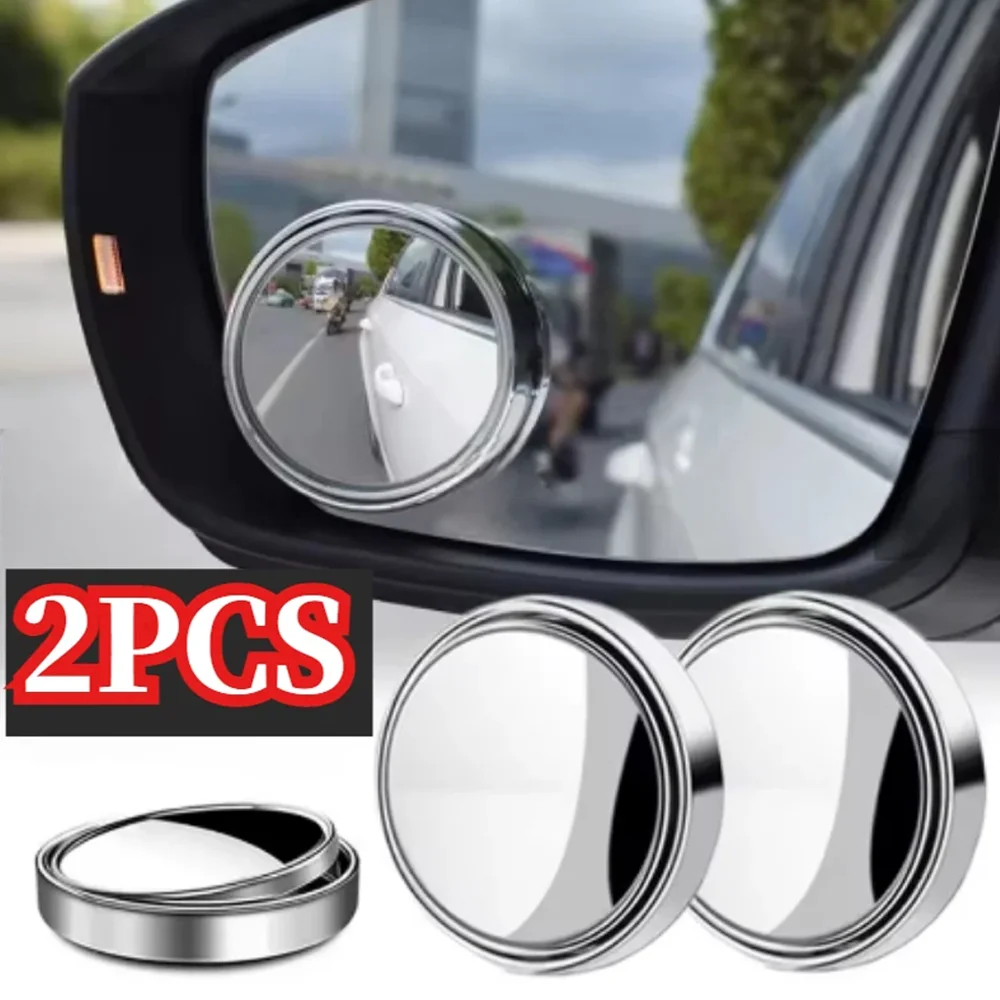 2pcs Car Round Frame Convex Blind Spot Mirror Wide Angle 360 Degree Adjustable Rearview Auxiliary Mirror Auto Accessories
