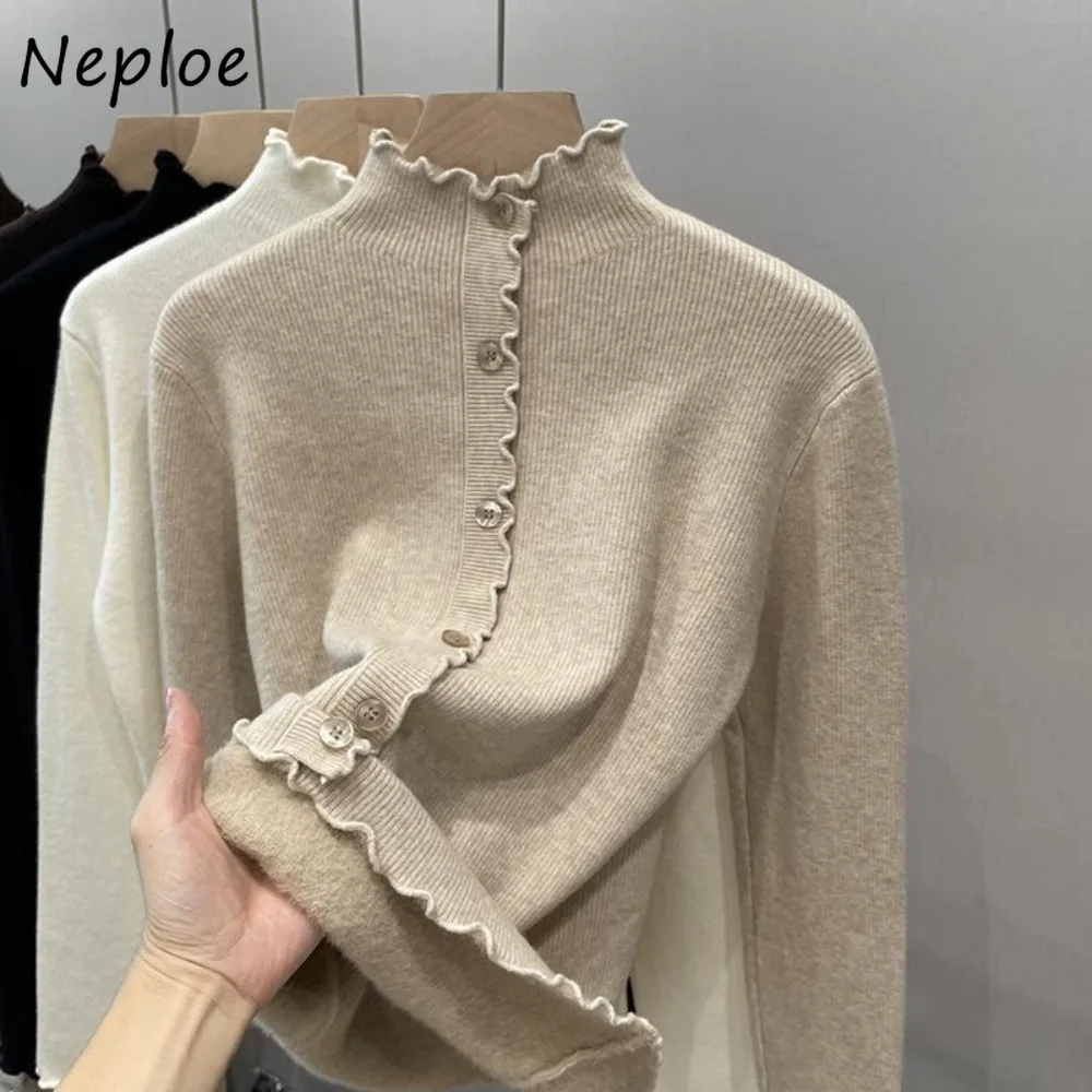 

Neploe French Style Turtleneck Undershirt Warm Crop Top Korea Chic Fungus Long Sleeve Solid Jumper All-match Slim Casual Sweater