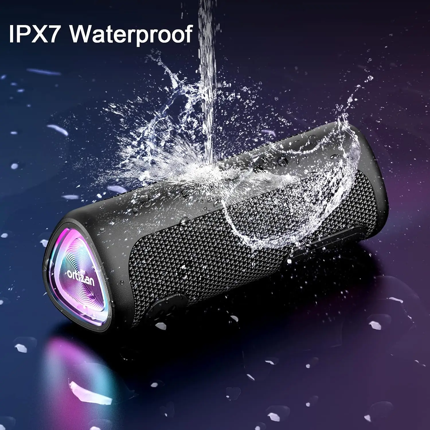 Ortizan M7 Bluetooth Speaker Portable ,24W Powerful Sound,Rich Bass,IPX7 Waterproof, 30H Playtime,Colorful Lights