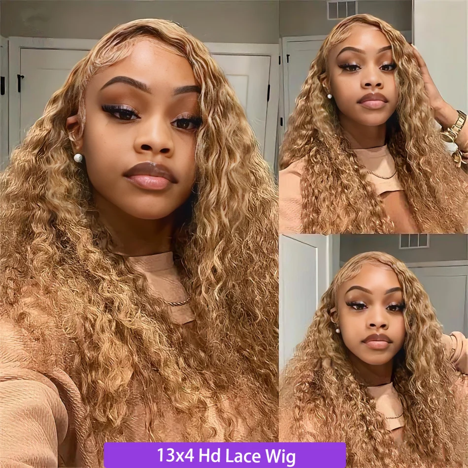 30 36 بوصة العسل شعر بشري أشقر مجعد ملون شعر مستعار موجة عميقة شعر مستعار أمامي 13X4 13X6 Hd الدانتيل الشفاف الجبهة الباروكات البرازيلية