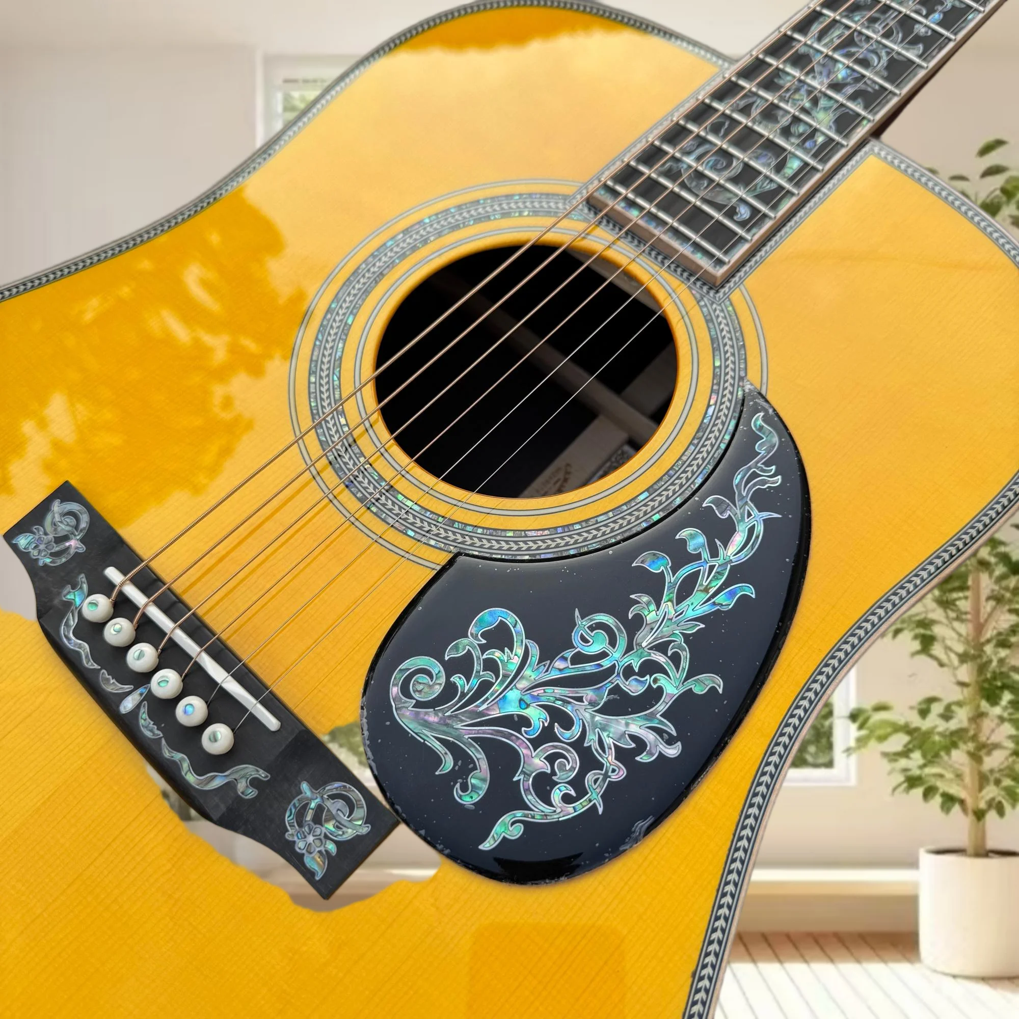 Free Shipping D-50 Acoustic Guitar Handmade Full Single Tree of Life Inlaid with Abalone Shell Retro Sound Collection Grade
