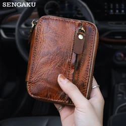 Retro Cowhide Key Wallet Handmade Genuine Leather Car Key Chain Portable Housekeeper Keys Holder Card Slot Money Clip Purse