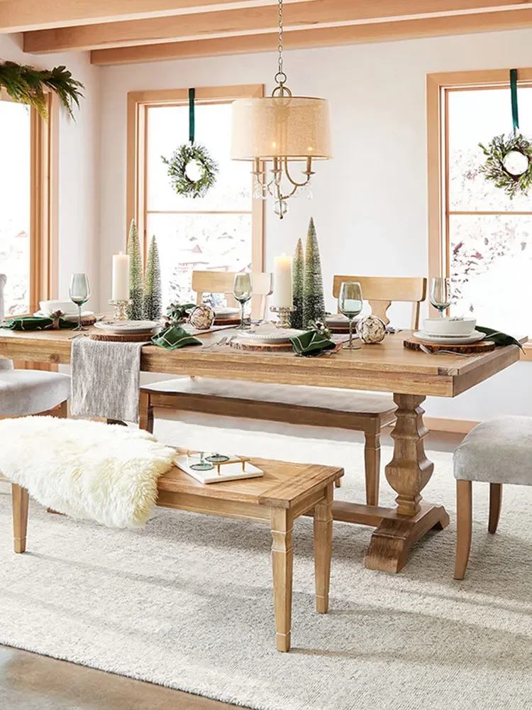 Mesa de comedor de madera maciza para el hogar francés, muebles retro pequeños nórdicos, combinación de mesa de comedor rectangular de alta gama, madera de fresno