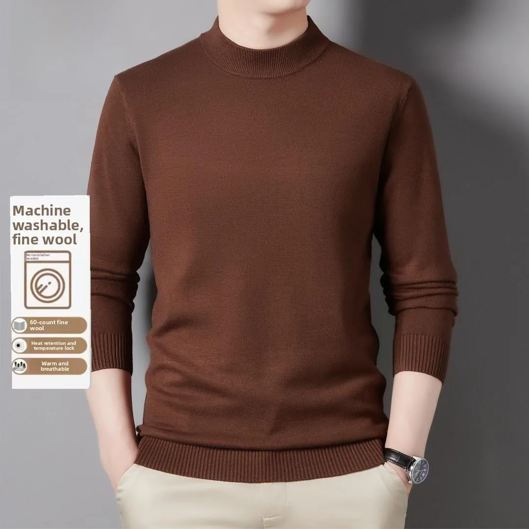 

Мужской шерстяной свитер Pierre Cardin высокого качества, осенне-зимний, утепленный, однотонный, с высоким воротником, теплый базовый трикотаж