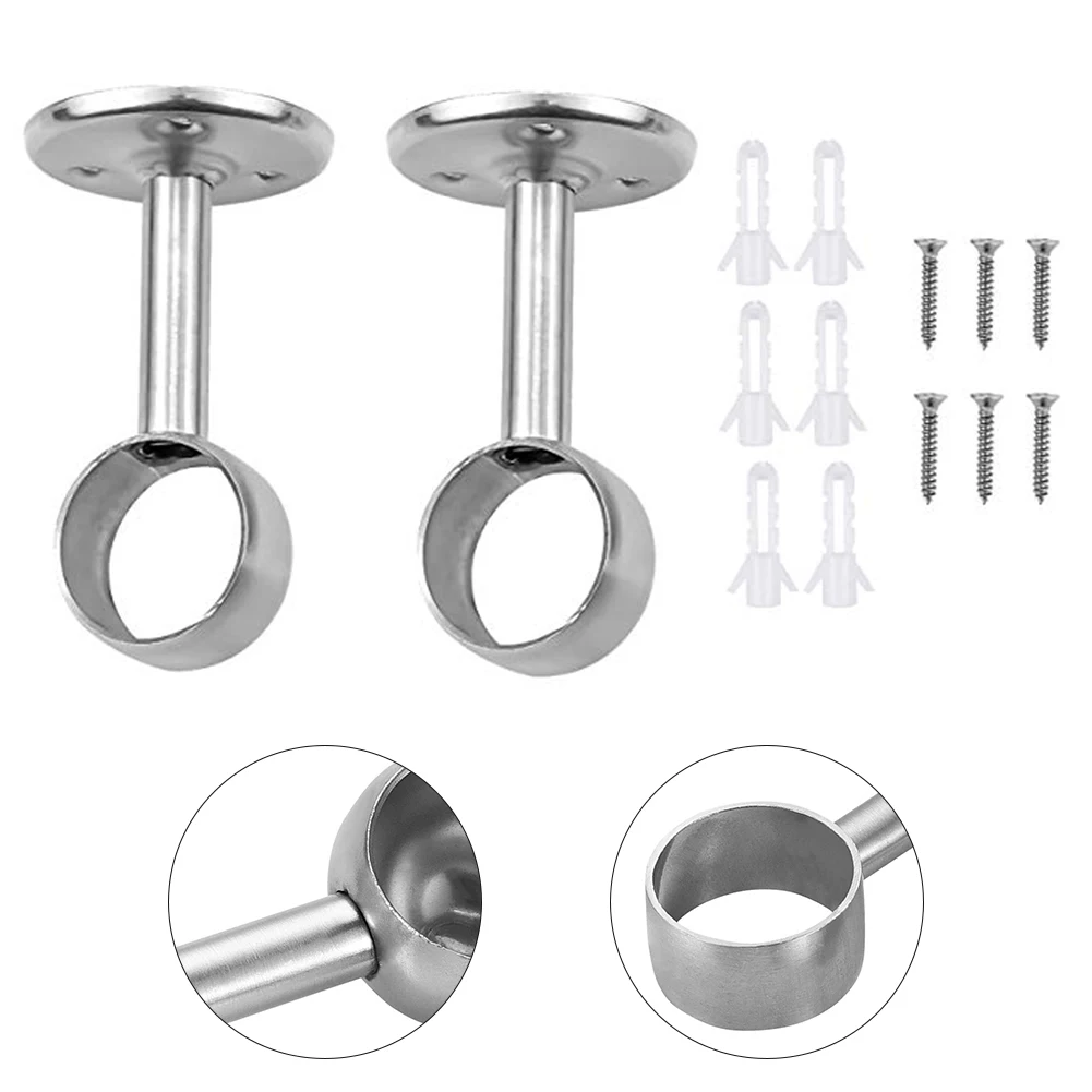 2x Stainless-Steel Towel Seats Stainless-Steel Closet Pole Heavy Duty Closet Rod End Supports With Screws Furniture Hardware