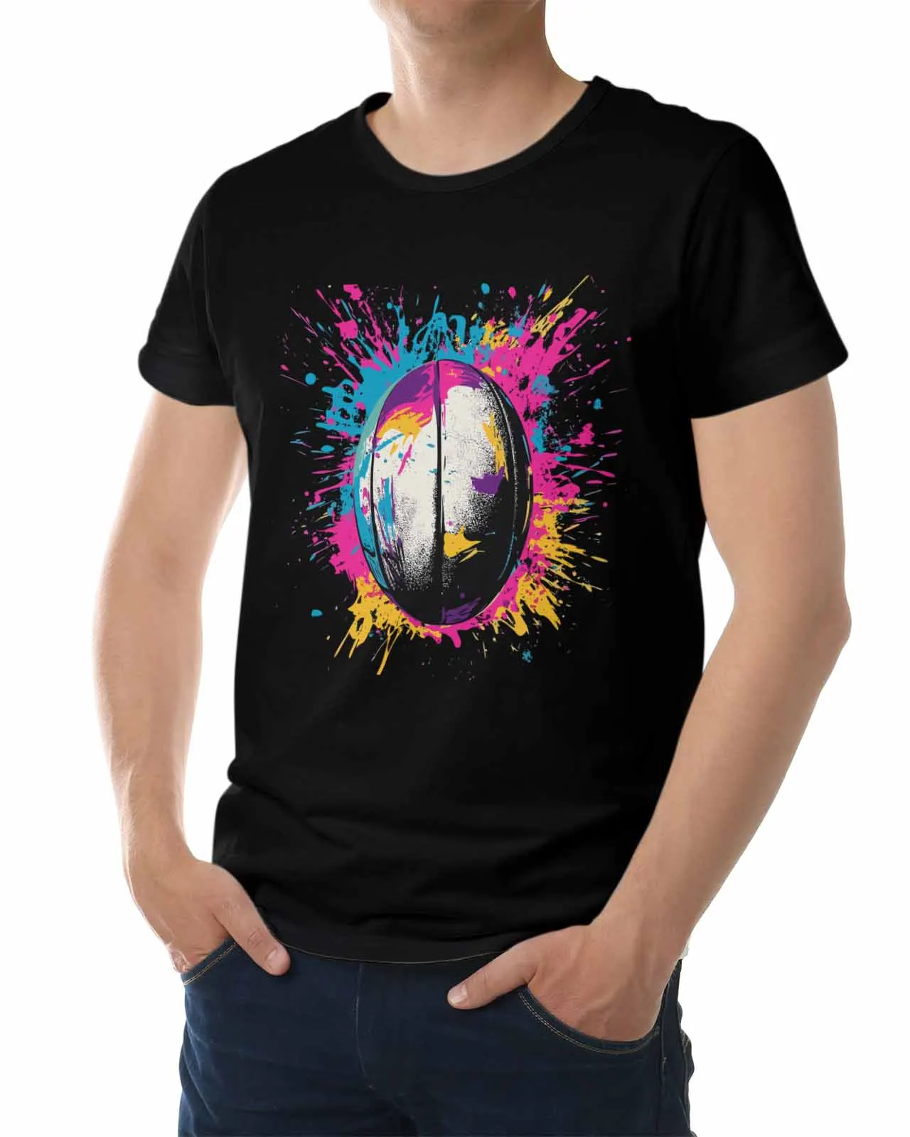 Camiseta deportiva abstracta contra salpicaduras de Rugby para parejas, camiseta holgada de manga corta con cuello redondo para amantes, camiseta a la moda para mujer y hombre