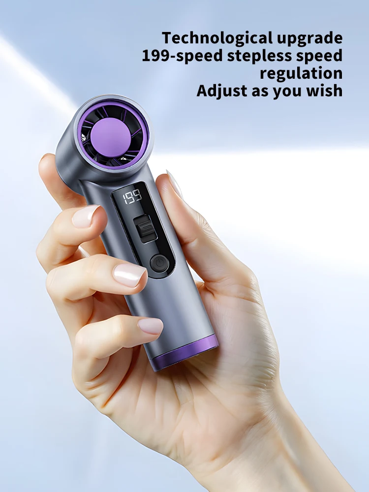 Mini Fan Rechargeable Strong Wind 199 Gear Wind Speed Electric Fan Digital Display Adjustable Turbo Portable Outdoor Handheld