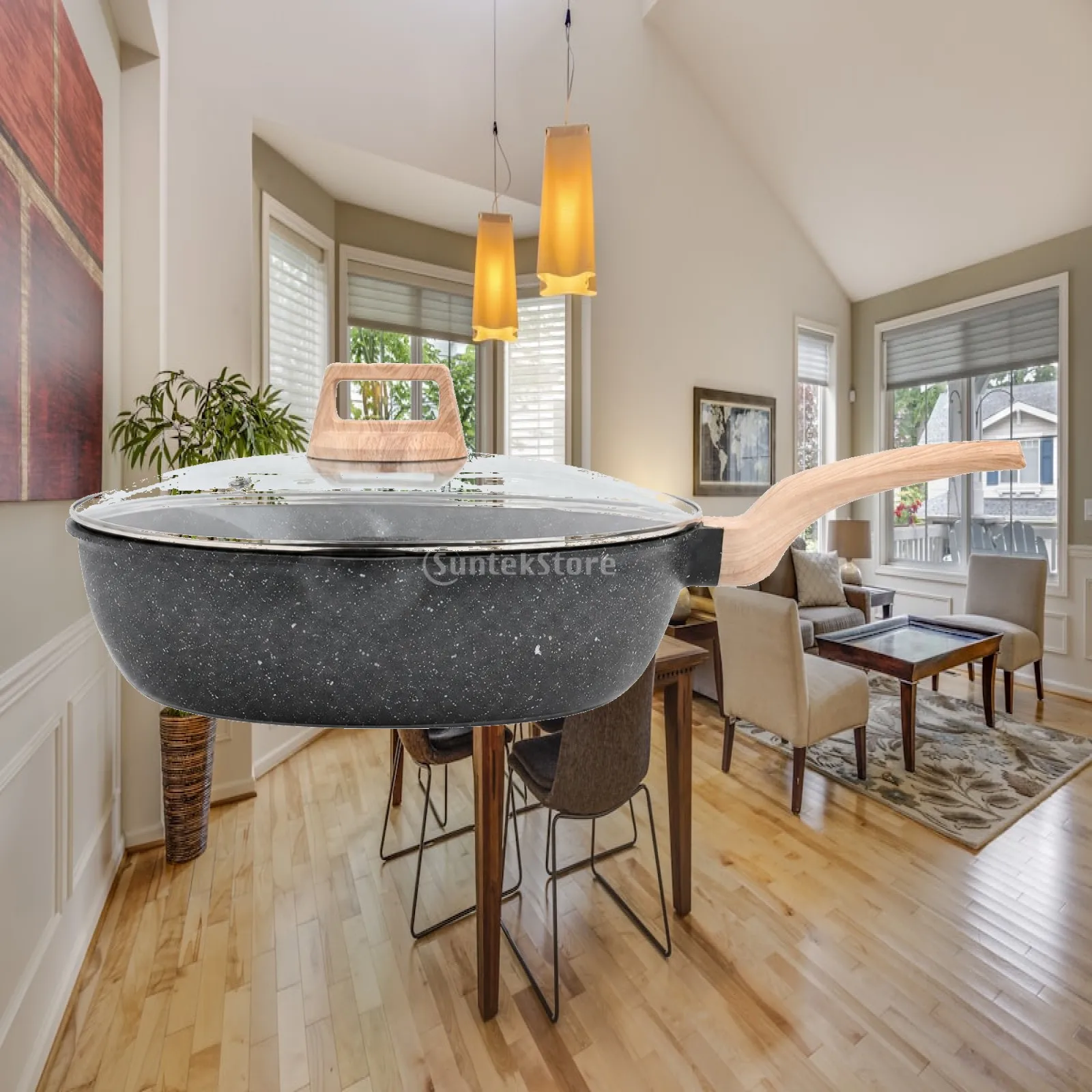 Nonstick Skillet with Matching Glass Lid Deep Profile Pan for Electric Gas Stove and Splatter Control
