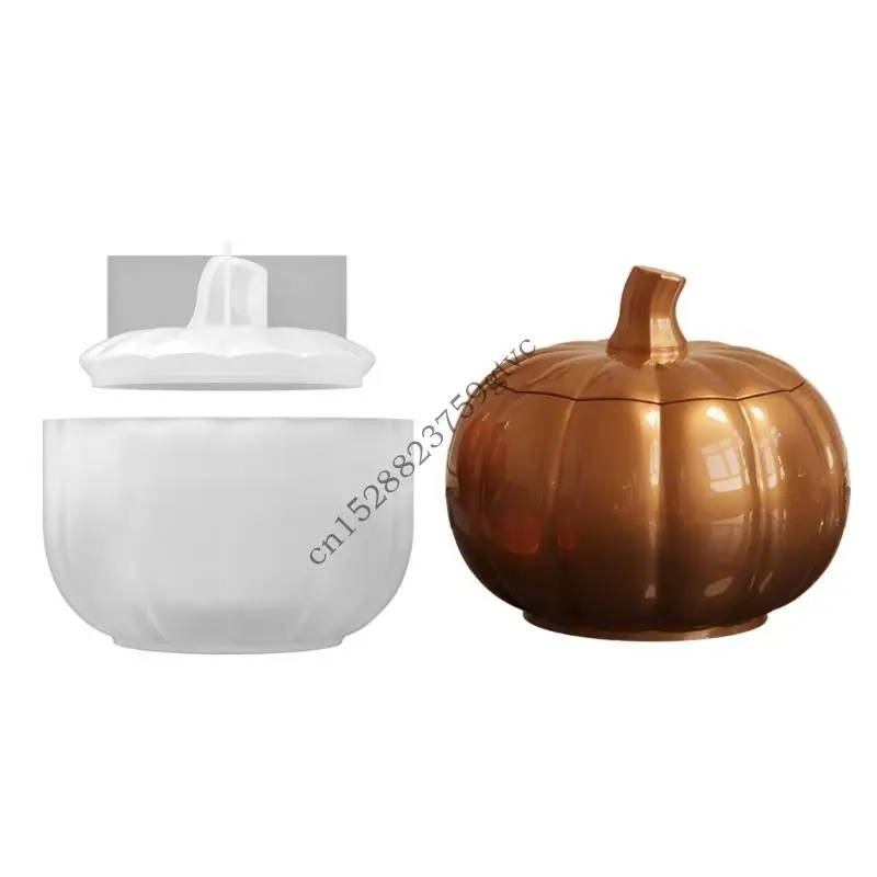 

D0UF Silicone Decorative Tins Mould Pumpkin Storage Box Molds Silicone Texture for Crafting Distinctive Pen Holder
