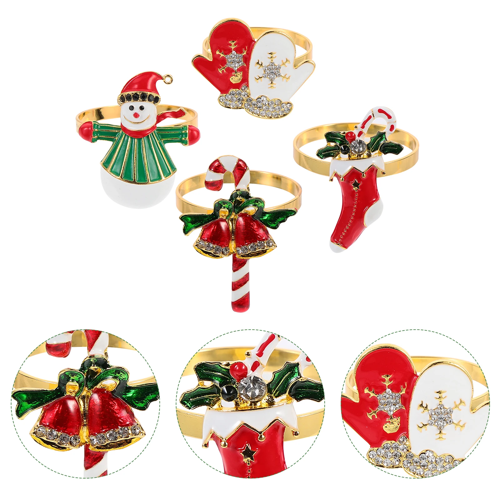 

4pcs Napkin Buckle Zinc Alloy Gold Color Snowman Design Christmas Napkin Rings Easy Clean Kitchen Barware Decor